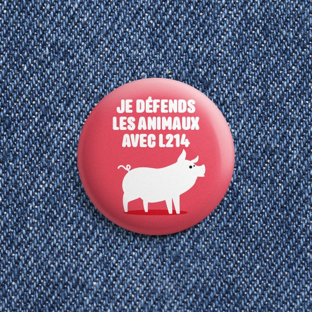 Je défends les animaux - cochon -  diamètre 3,8 cm