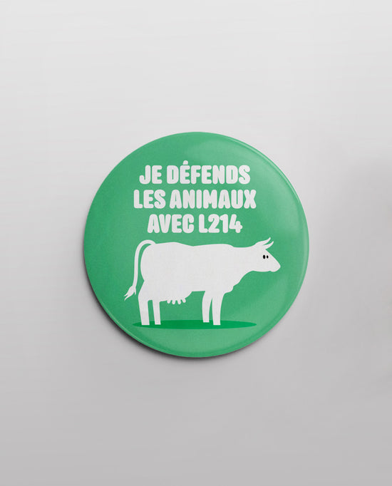 Badge "Je défends les animaux" - vache