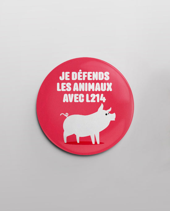 Badge "Je défends les animaux" - cochon
