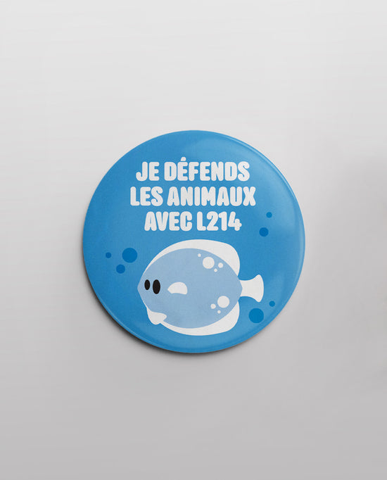 Badge "Je défends les animaux" - poisson