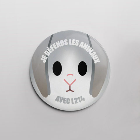 Badge « Je défends les animaux » - lapin portrait