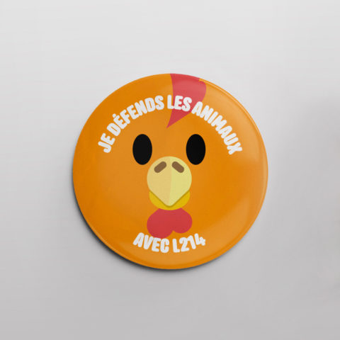 Badge « Je défends les animaux » - poule portrait