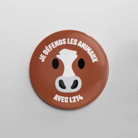 Badge « Je défends les animaux » - vache portrait