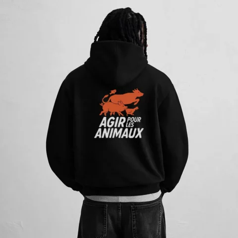 Sweat à capuche noir - Agir pour les animaux